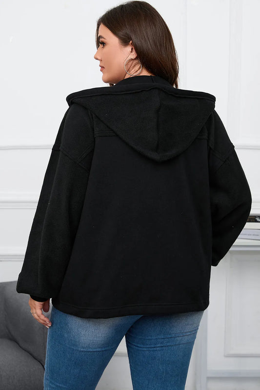 Black Plus Size Bishop Sleeve Zip Up Hooded Jacket - Chic Meadow Boutique