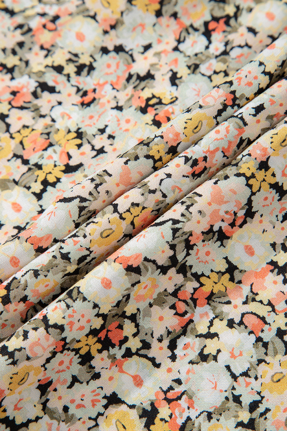 Khaki Boho Floral Printed Tie Waist Flared Sundress