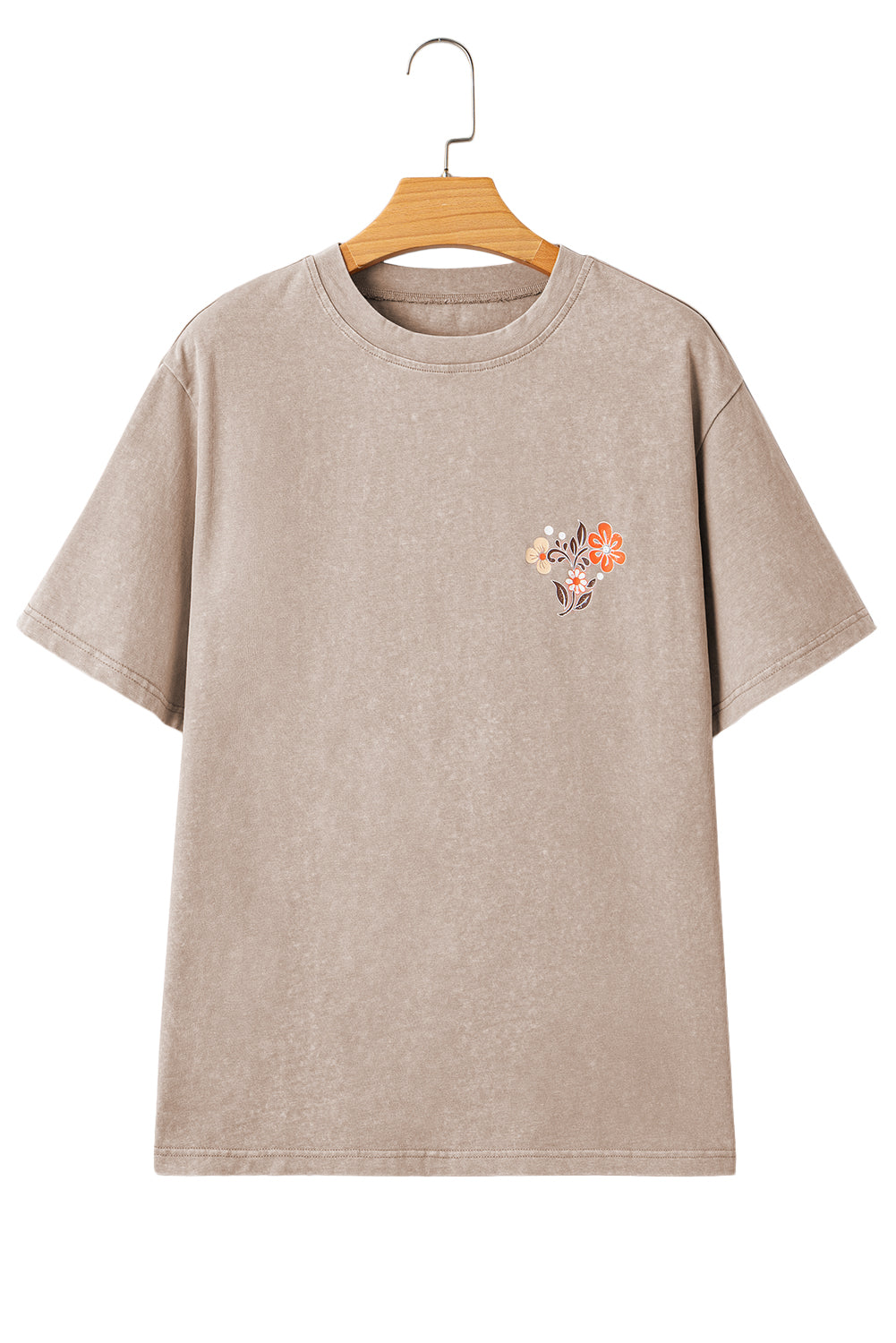 Smoke Gray Mineral Wash Floral Steer Head Printed Back Western Fashion Tee