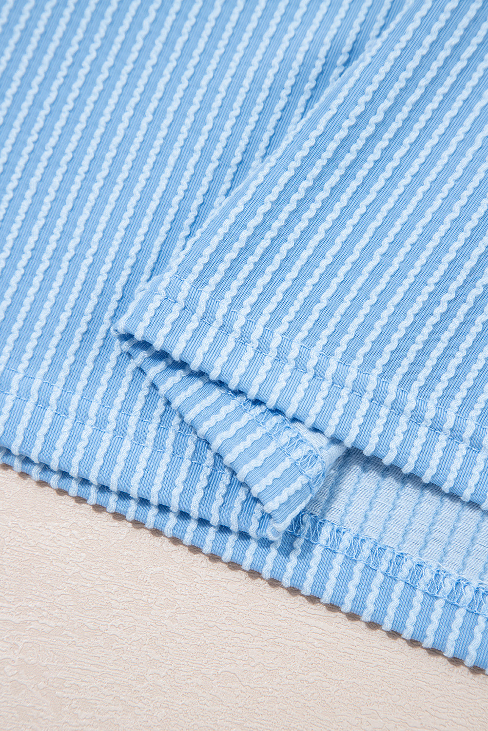 Dark Blue Corded Knit Color Block Pocketed Crew Neck T Shirt