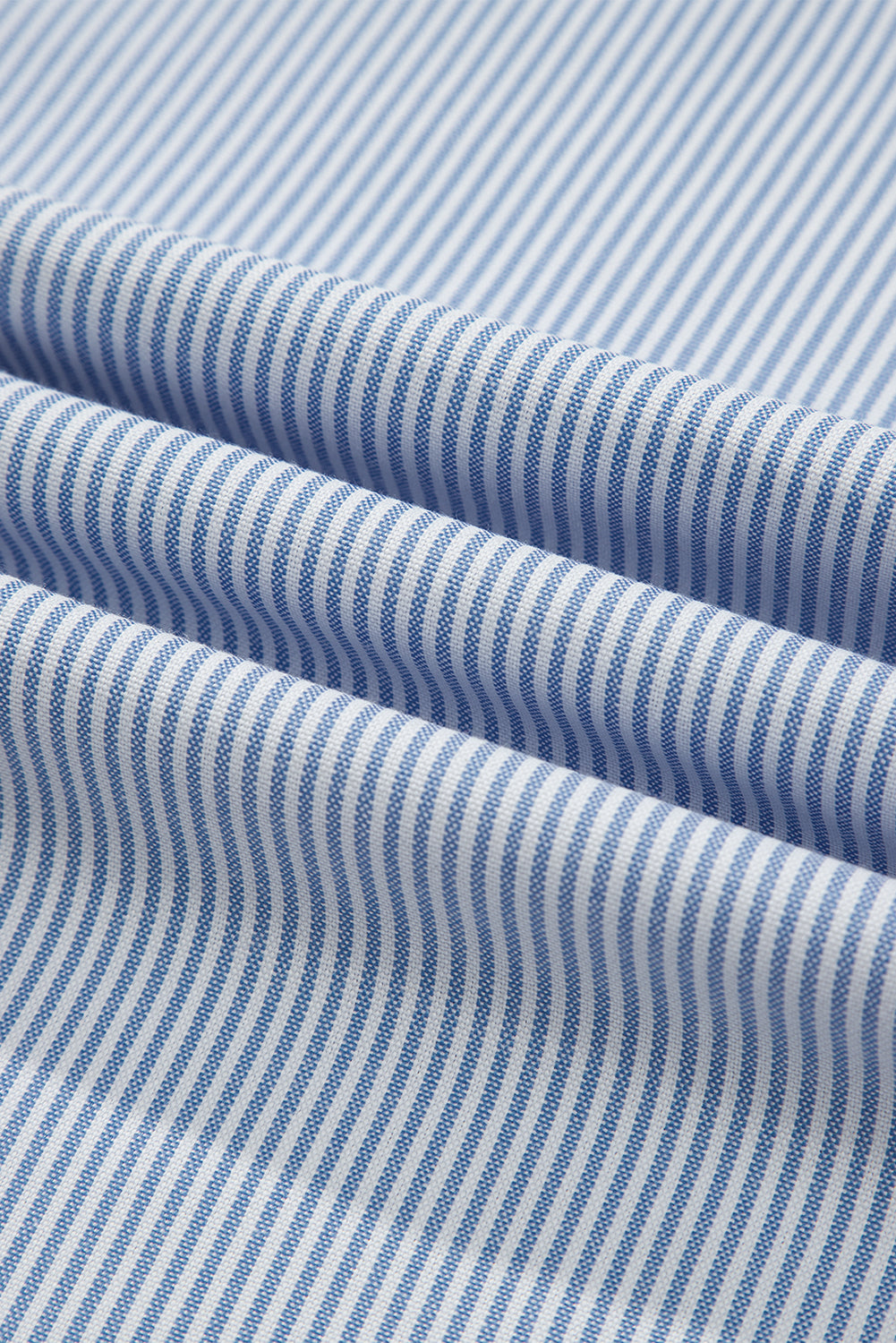 Sky Blue Stripe Floral Lace Splicing Puff Sleeve Blouse