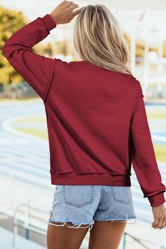 Red Dahlia Oversize Drop Shoulder Reversible Mock Neck Sweatshirt