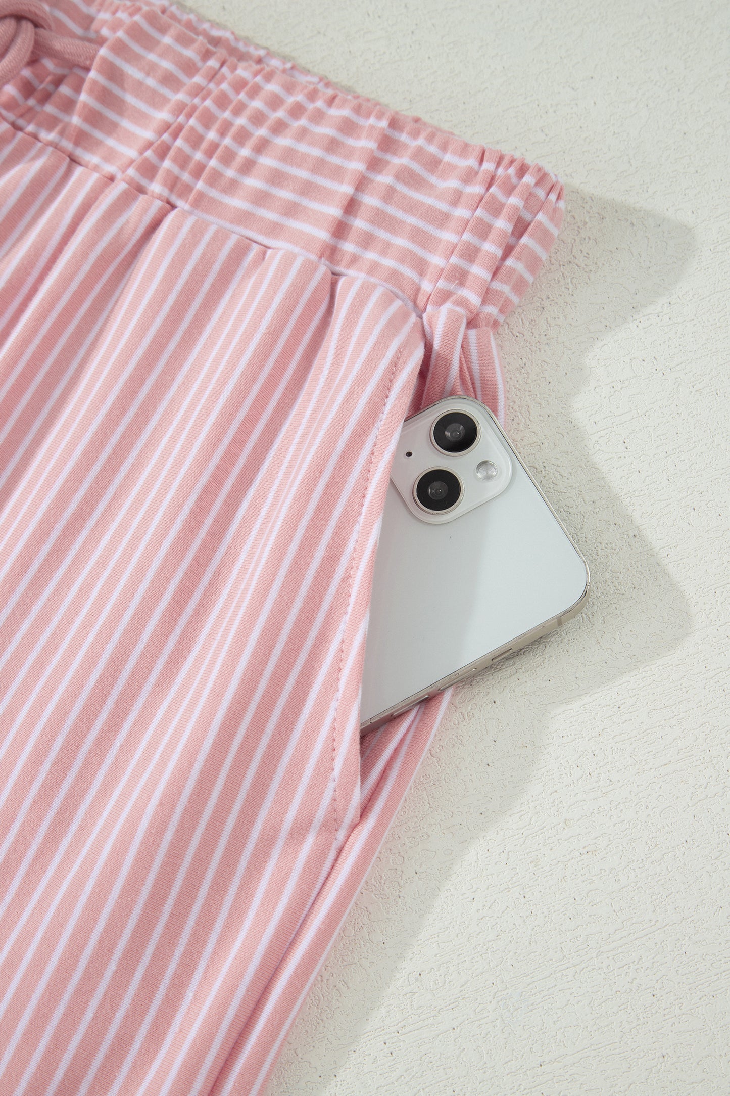 Pink Stripe Dolman Sleeve Polo Shirt and Drawstring Shorts Set