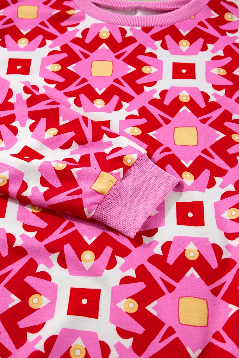 Sachet Pink Geometric Print Long Sleeve Top and Drawstring Shorts Set - Chic Meadow Boutique