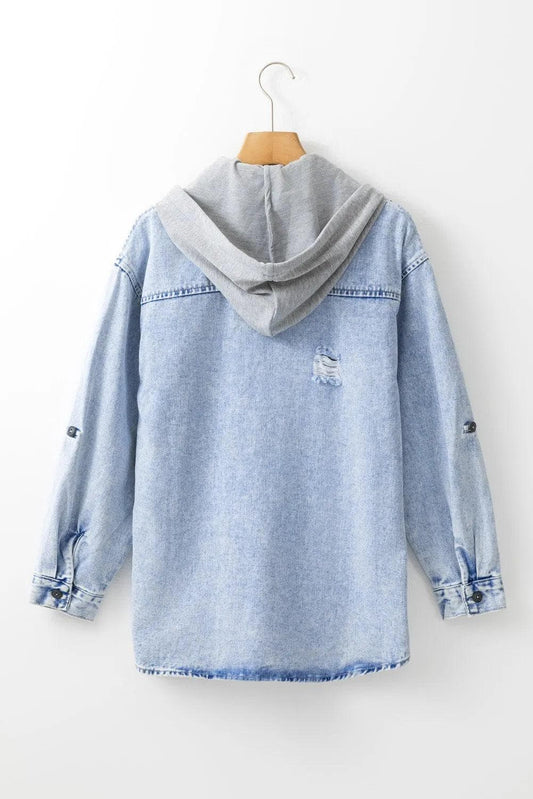 Outerwear/Denim jackets Mist Blue Oversized Contrast Hooded Denim Jacket