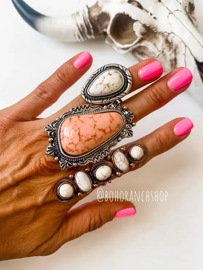 Western Cluster Cuff Turquoise Ring