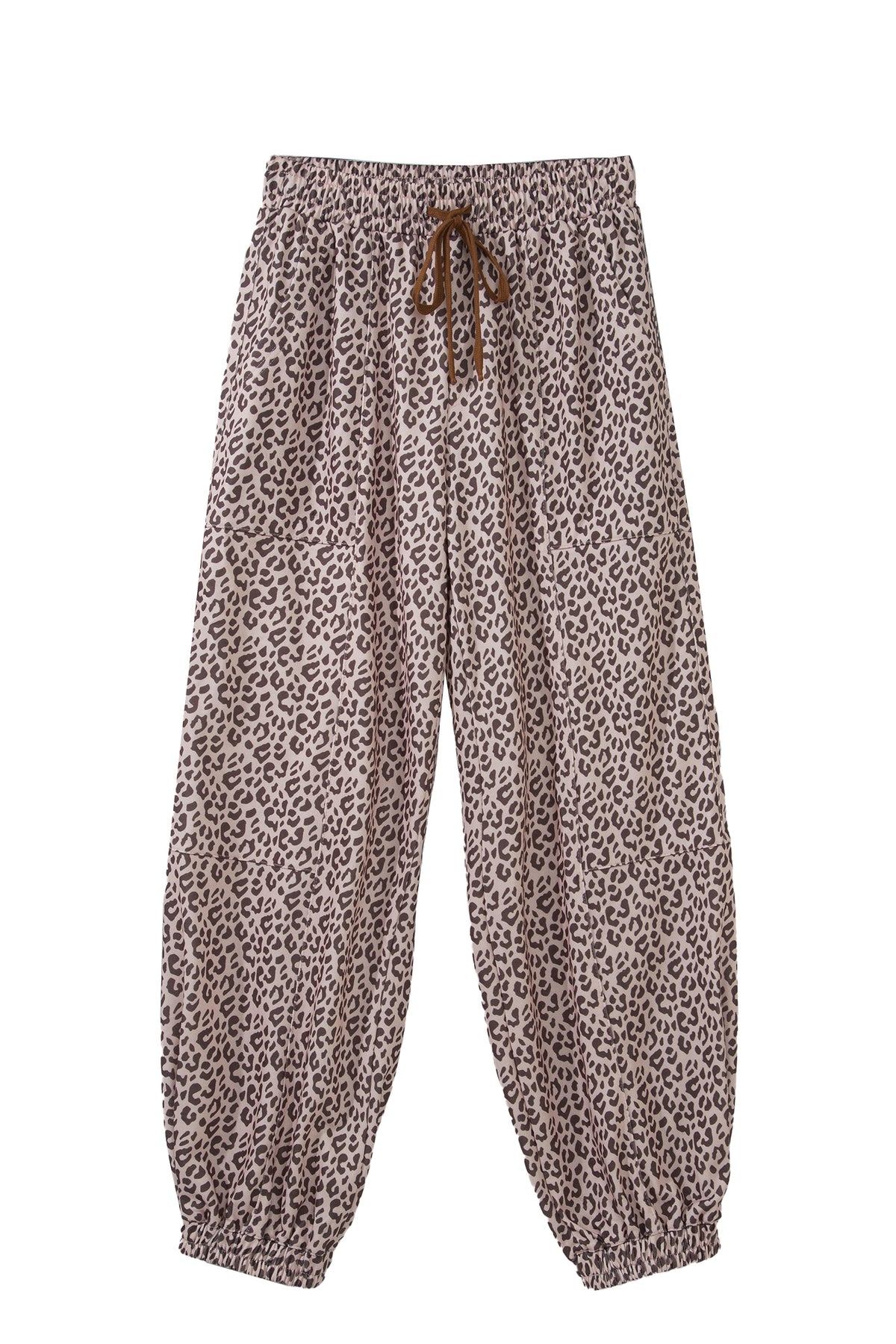 Khaki Leopard Print Elastic Waist Ankle Length Pants