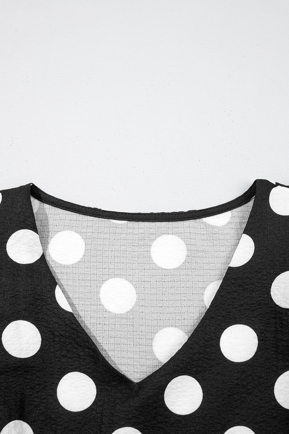 Black Polka Dot Print Ruffled Sleeve V Neck Blouse