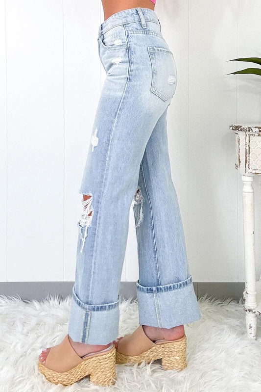 Bottoms/Jeans Beau Blue Light Wash Distressed Flare Jeans