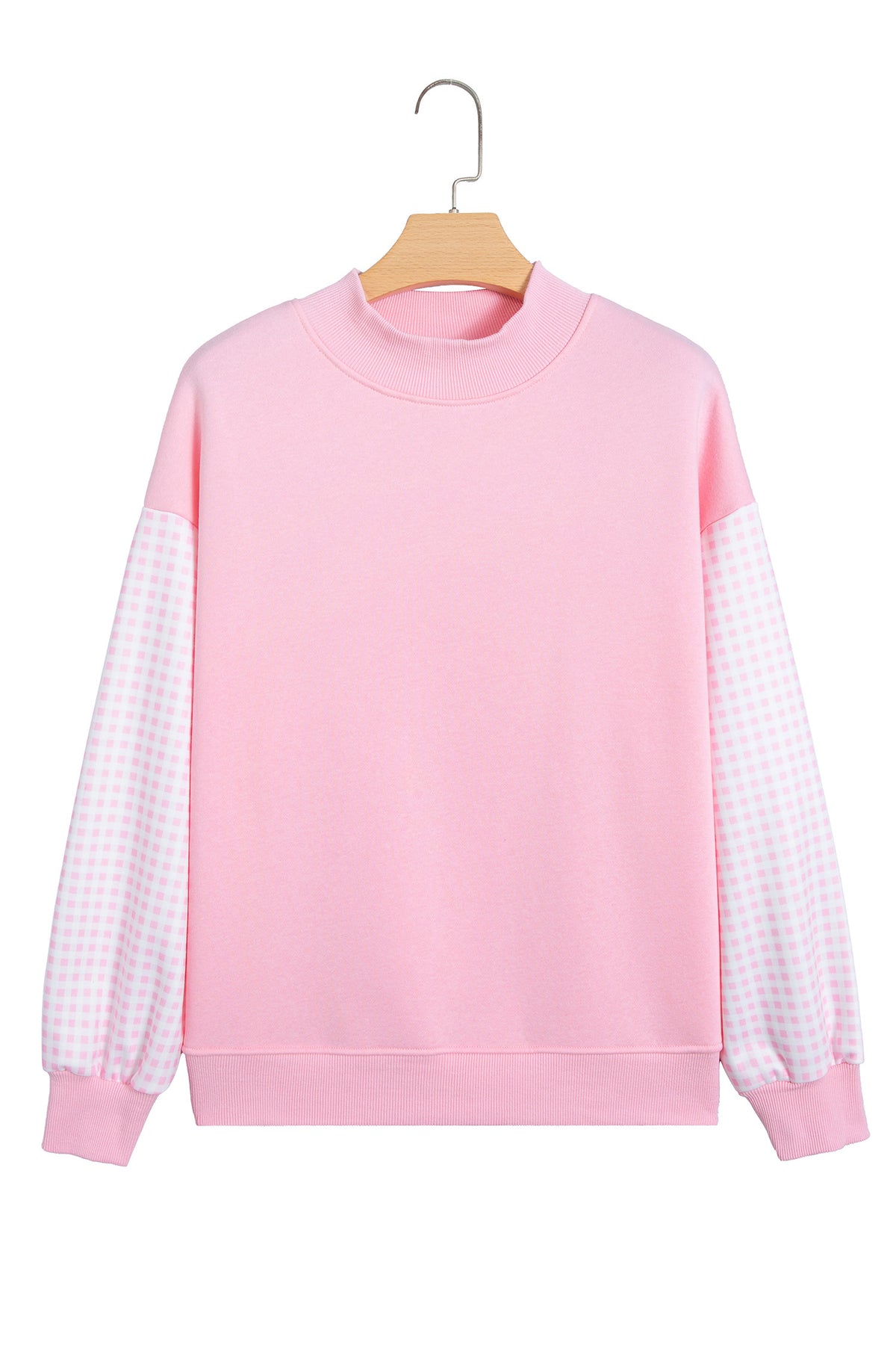 Pink Plaid Sleeve Colorblock Loose Tunic Sweatshirt