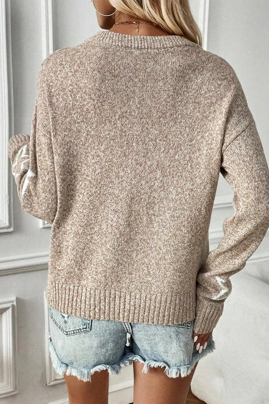 Sweaters & Cardigans/Sweaters Khaki Star Pattern Drop Shoulder Sweater