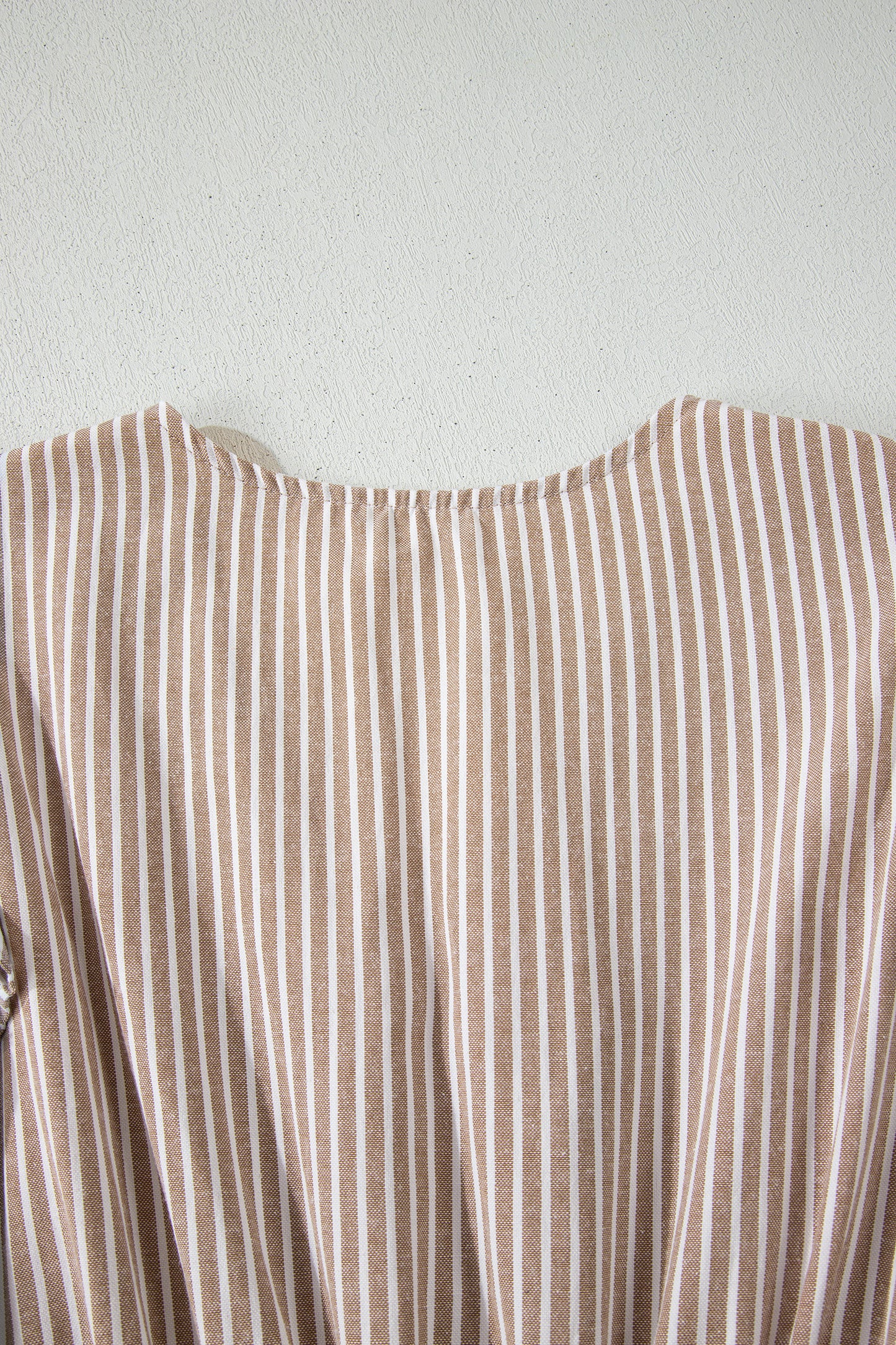 Khaki Stripe Flutter Sleeve Buttoned Front Slit Maxi Dress