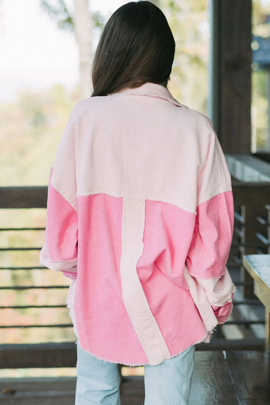 Delicacy Two-tone Color Exposed Seam Corduroy Shacket - Chic Meadow Boutique