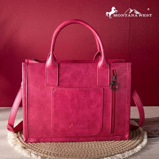 Montana West Whipstitch Tote With Matching Bi-Fold Wallet - Hot Pink