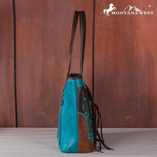 Montana West Embroidered scroll Cut-out Collection Tote - Turquoise
