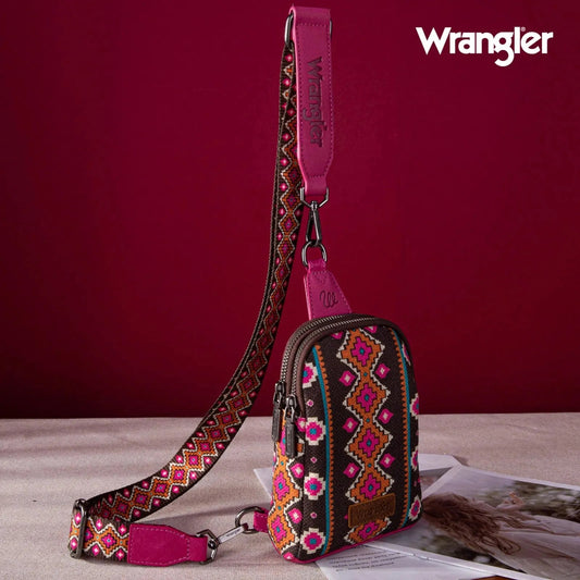 Wrangler Aztec Print Crossbody Sling Chest Bag - Hot Pink