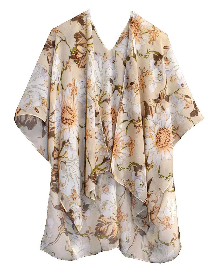 Floral Beige Short Kimono 28" Length