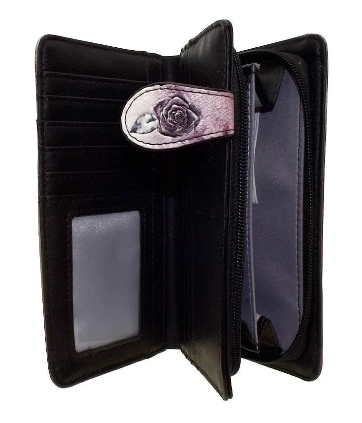 Large Wallet with Gothic Scene Design and Zipper
