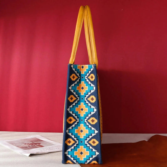 Wrangler Southwestern Pattern Dual Sided Print Canvas Wide Tote Mustard - Large