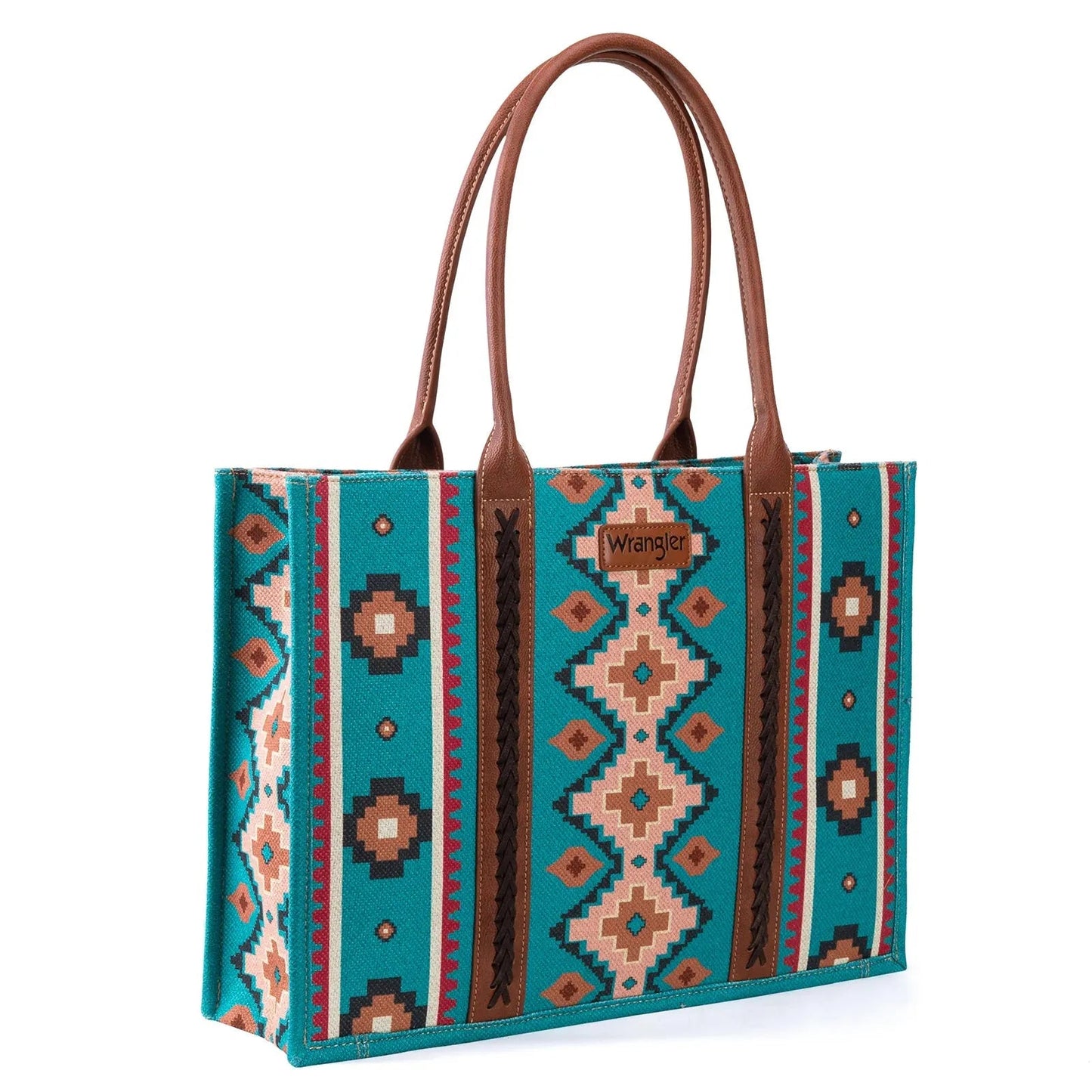 Wrangler Southwestern Pattern Dual Sided Print Canvas Wide Tote Dark Turquoise - Large