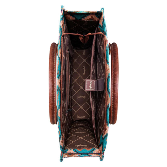 Wrangler Southwestern Pattern Dual Sided Print Canvas Wide Tote Dark Turquoise - Large