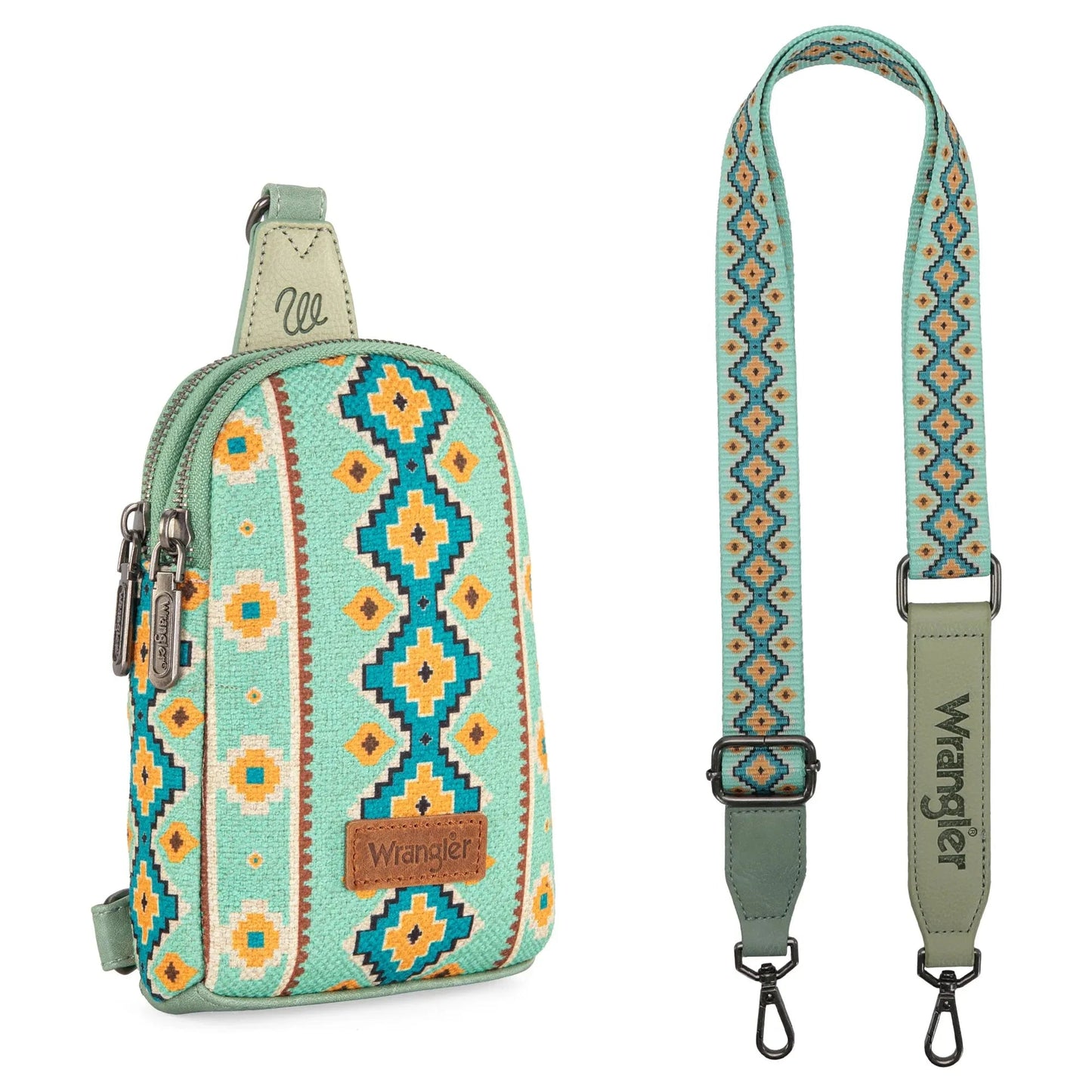 Wrangler Aztec Print Crossbody Sling Chest Bag - Light Green