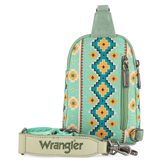Wrangler Aztec Print Crossbody Sling Chest Bag - Light Green