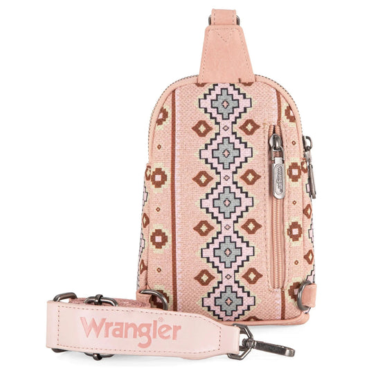 Wrangler Aztec Print Crossbody Sling Chest Bag - Pink