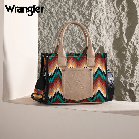 Wrangler Southwestern Pattern Dual Sided Print Tote/Crossbody - BLACK
