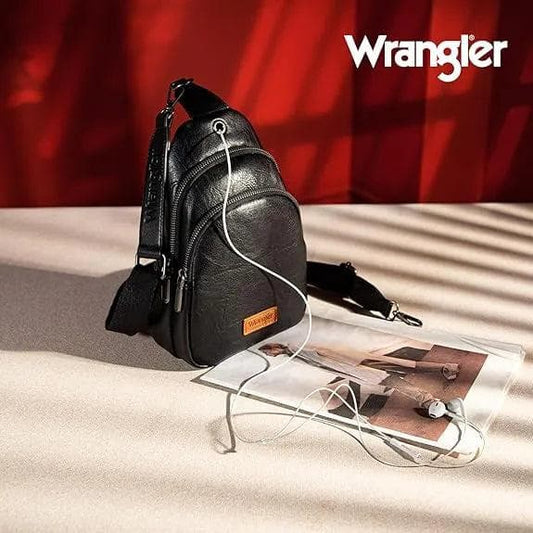 Wrangler Sling Bag/Crossbody/Chest Bag Dual Zippered Compartment - Black