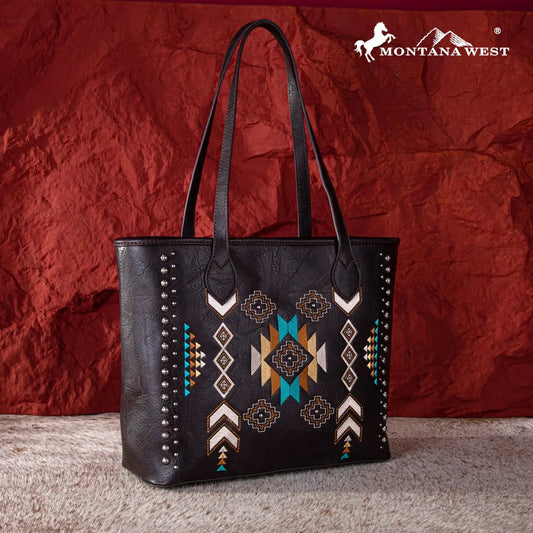 Montana West Embroidered Collection Tote - Coffee