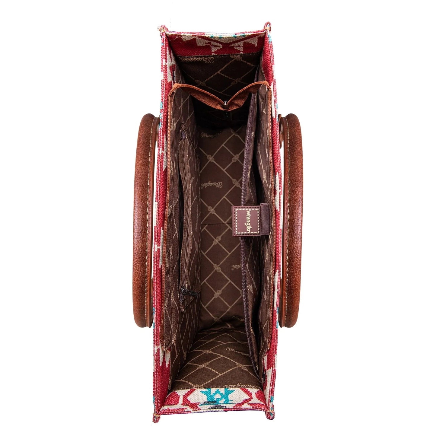 Wrangler Southwestern Pattern Dual Sided Print Canvas Wide Tote Burgundy - Large