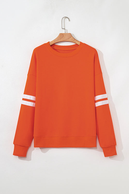 Orange Varsity Striped Detail Drop Shoulder Oversized Sweatshirt