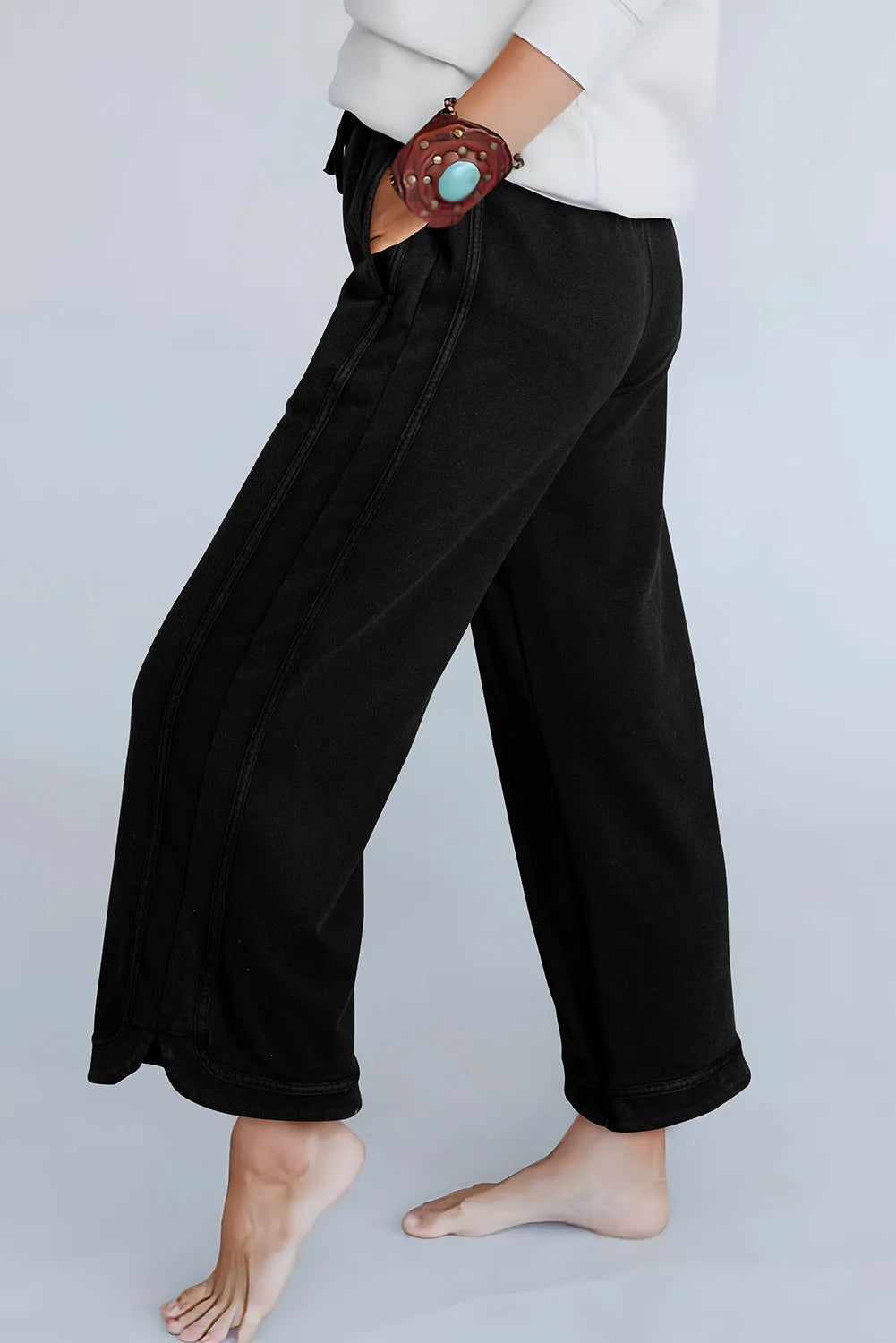 Black Mineral Wash Exposed Seam Wide Leg Pants - Chic Meadow Boutique