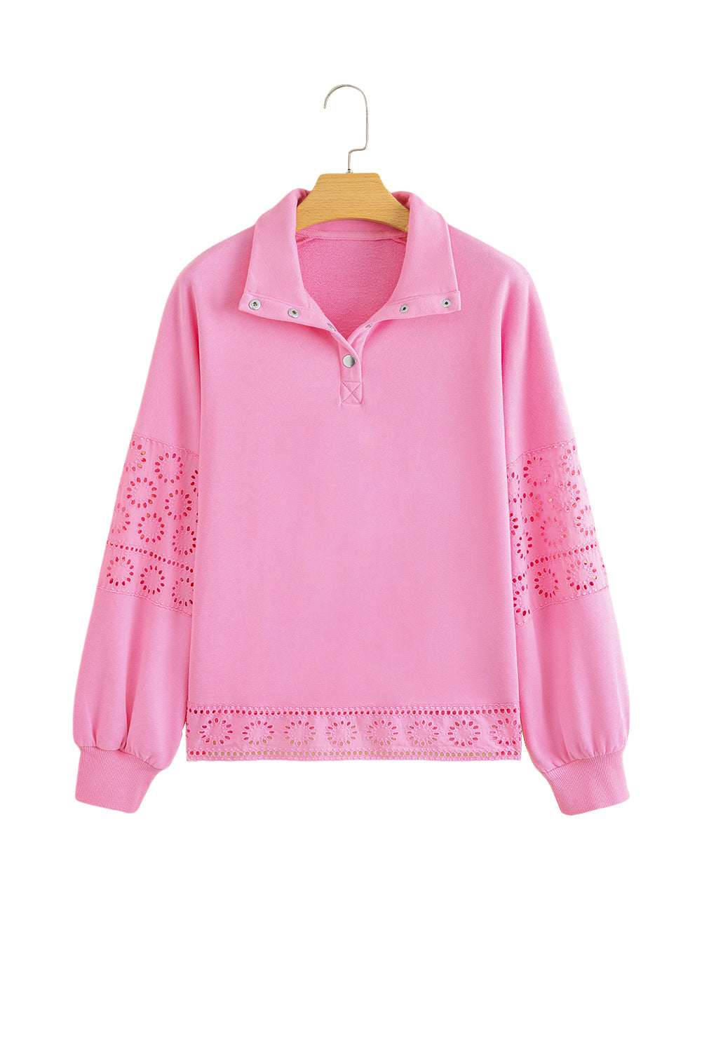 Bonbon Embroidered Flower Patchwork Snap Buttons Pullover Sweatshirt