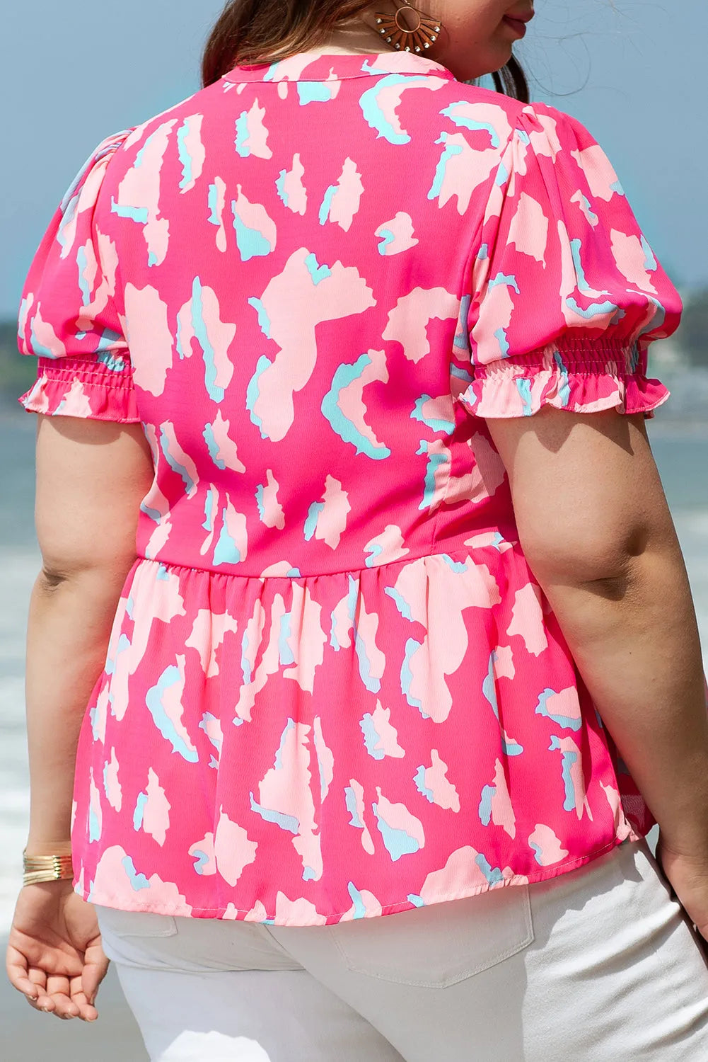 Rose Plus Abstract Print Puff Sleeve V Neck Blouse - Chic Meadow Boutique