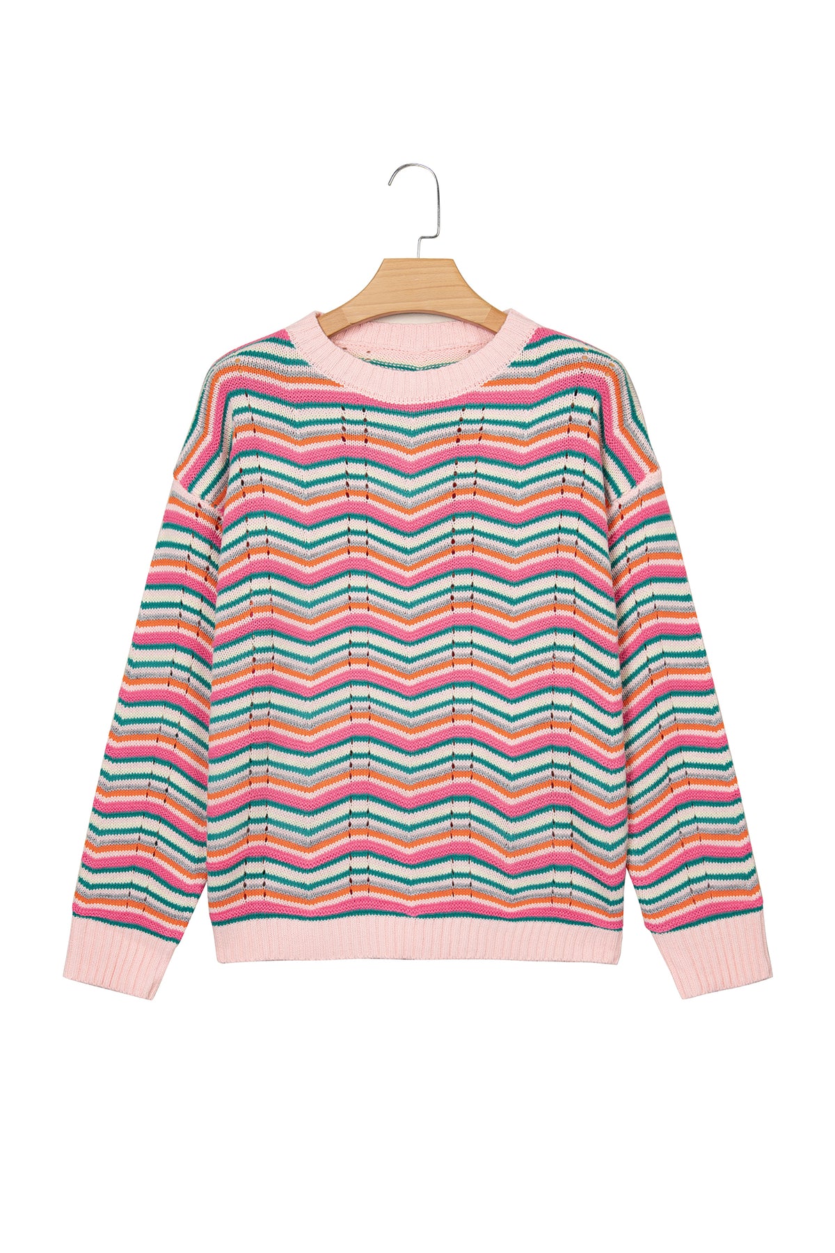 Multicolour Casual Chevron Striped Drop Shoulder Sweater