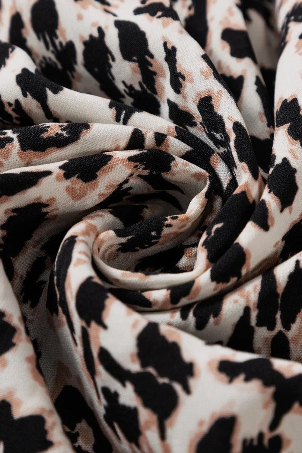 Dresses/Maxi Dresses Apricot Leopard Print Tiered Wide Sleeve Maxi Dress