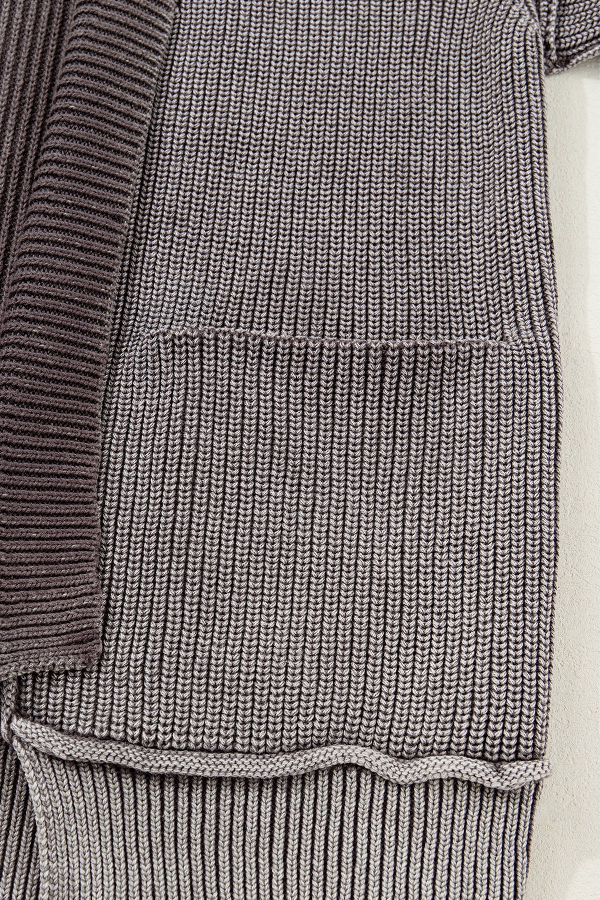 Dark Brown Mineral Wash Exposed Seam Patchwork Knit Open Sweater Cardigan