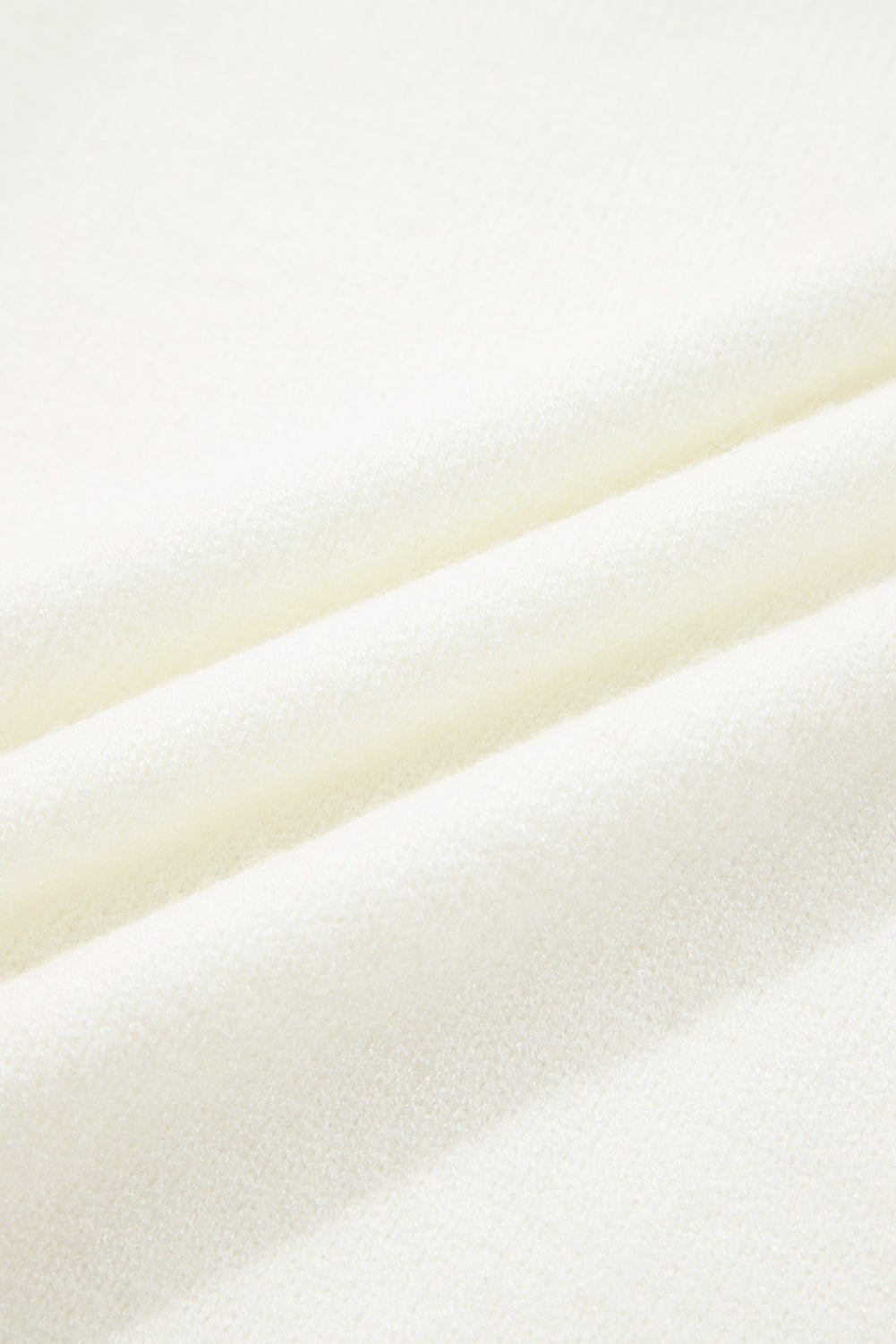 White Embroidered Flower Bouquet Ribbed Trim Loose Sweater