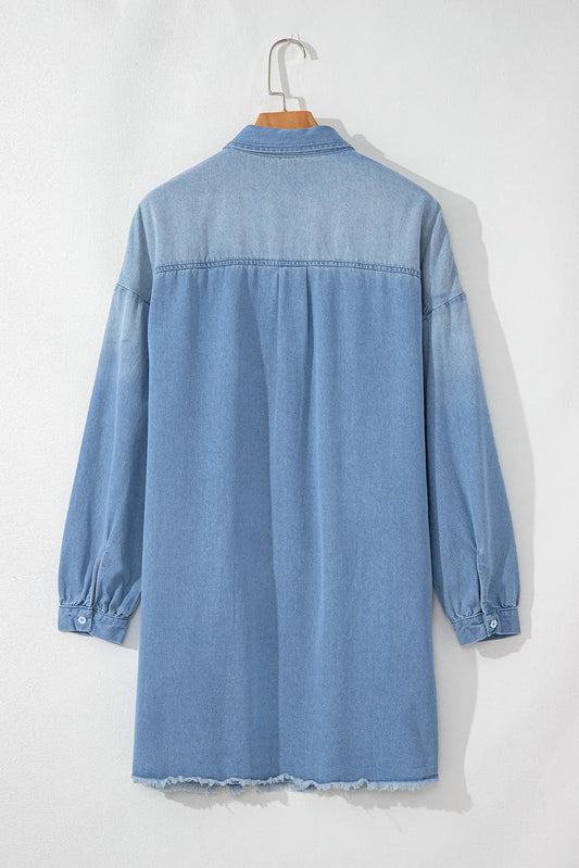Beau Blue Risen Medium Washed Denim Shirt Dress - Chic Meadow Boutique