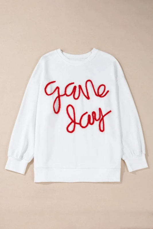 Plus Size/Plus Size Sweatshirts & Hoodies White Plus Size Game Day Tinsel Rugby Football Season Sweatshirt