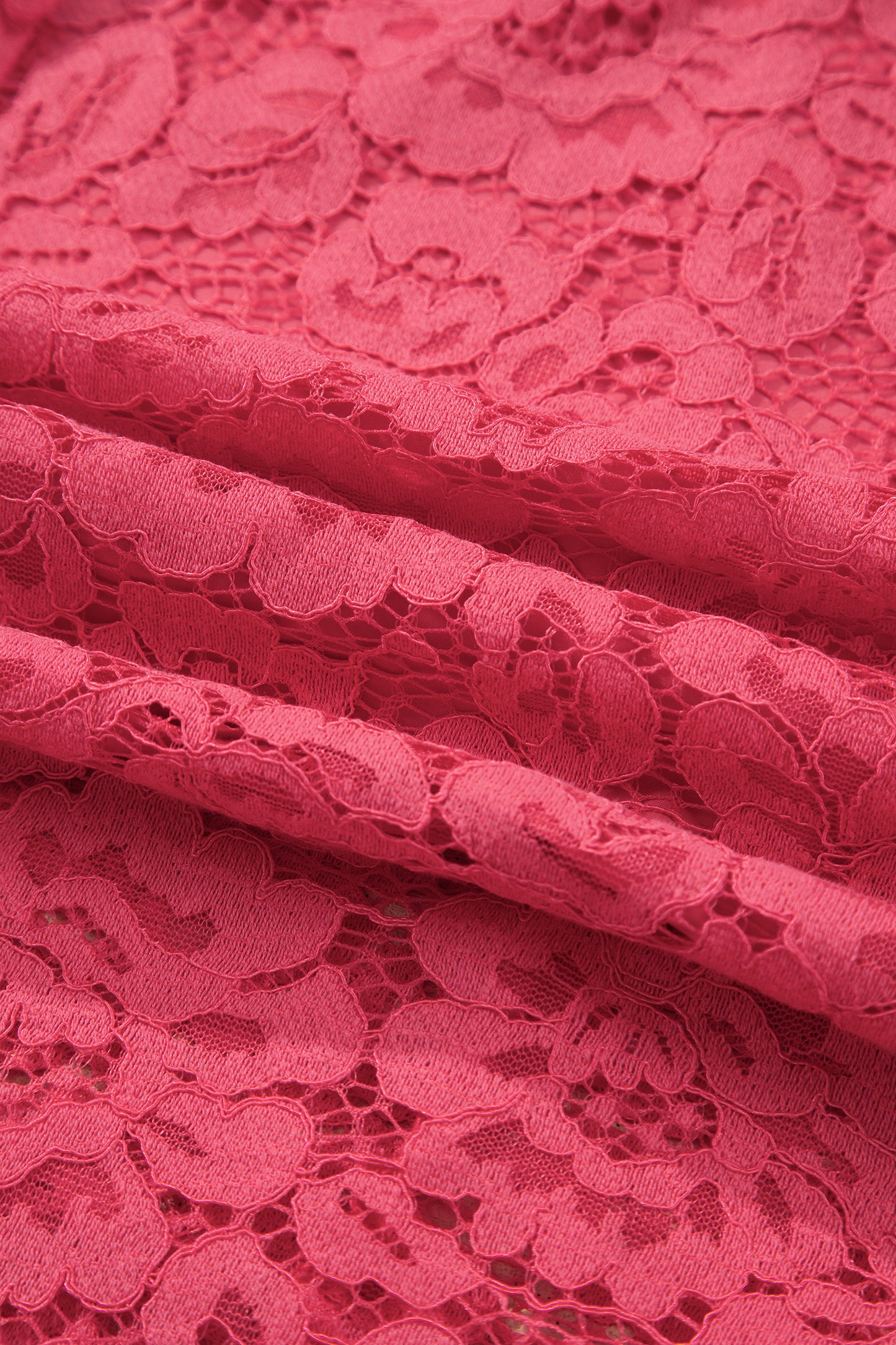 Coral Floral Lace Overlay Zip Up V Neck Smocked Waist Sleeveless Dress