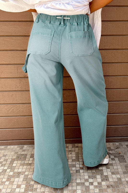 Bottoms/Jeans Smoke Green Mineral Wash Drawstring High Waist Wide Leg Jeans