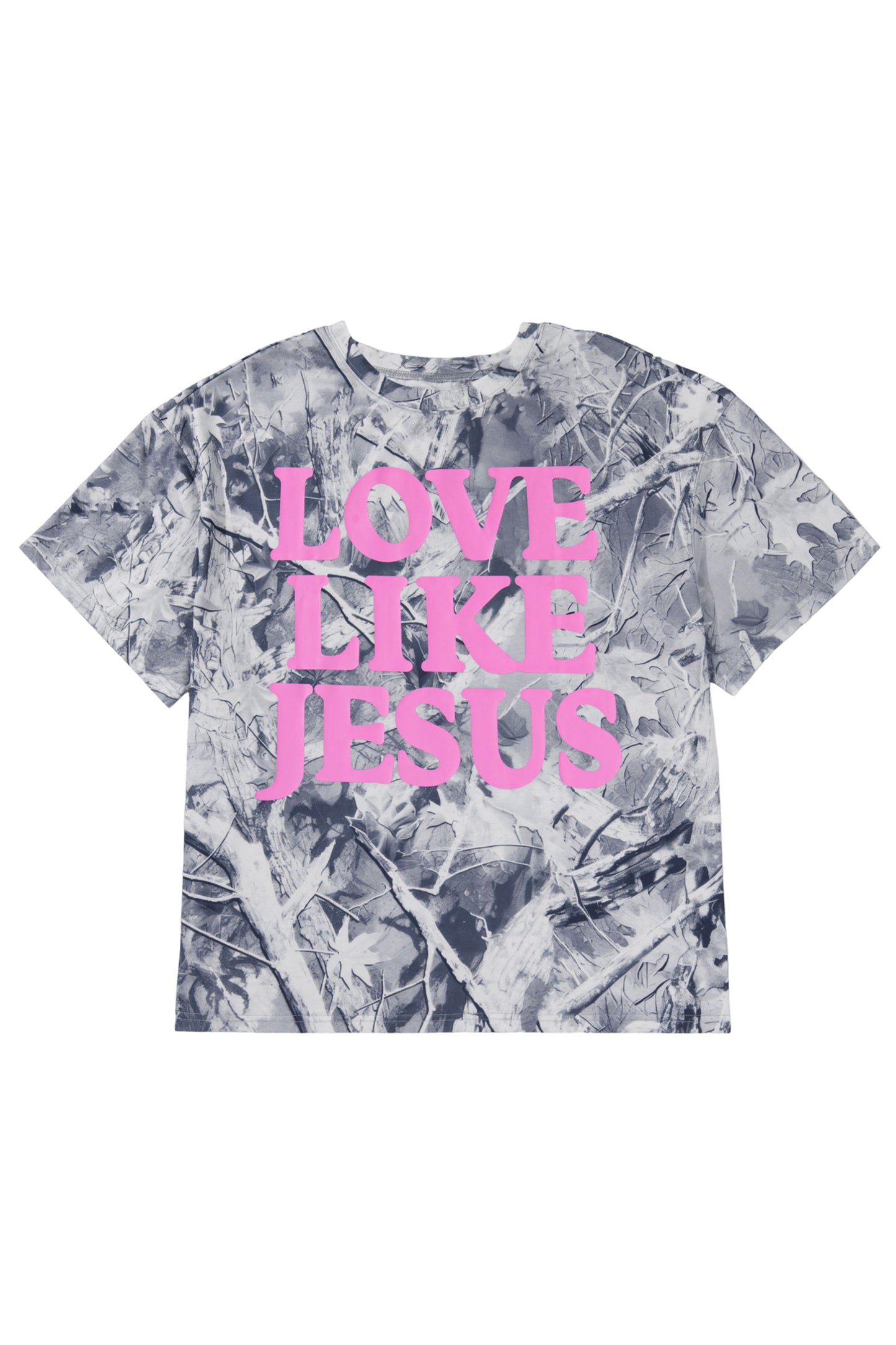 Gray Woodland Camouflage LOVE LIKE JESUS Plus Size T Shirt
