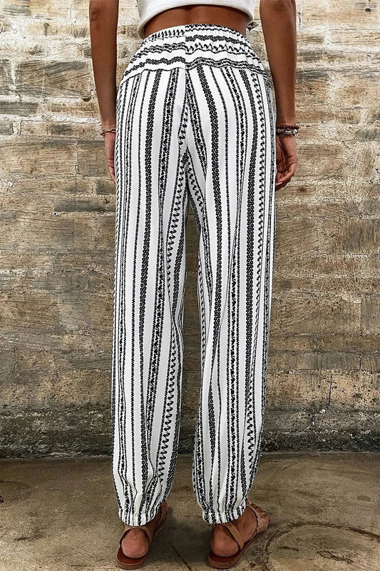 Black Stripe Boho Striped Print Casual Pants - Chic Meadow Boutique