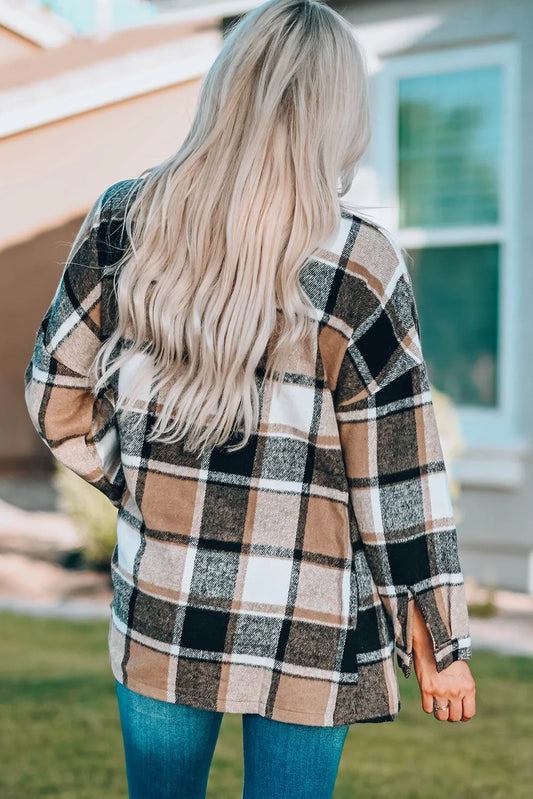 Plaid Print Buttoned Shirt Jacket - Chic Meadow Boutique