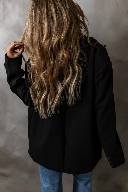 Black Lapel Flap Pocket Buttoned Blazer - Chic Meadow Boutique