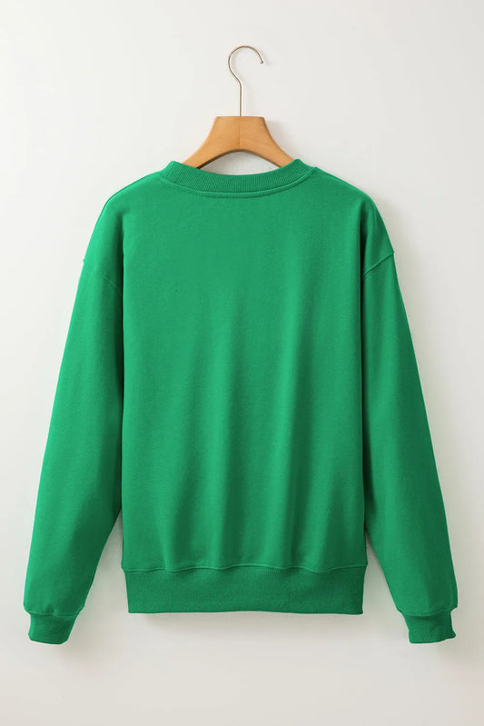 Dark Green Solid Fleece Lined Drop Shoulder Terry Sweatshirt - Chic Meadow Boutique