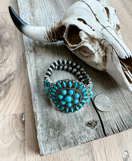Jewelry Western Concho Stretch Bracelet: TURQUOISE